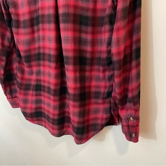 American Eagle Plaid Flannel Shirt Sm Red Boyfriend Fit Amazingly Soft Longline - Picture 7 of 12